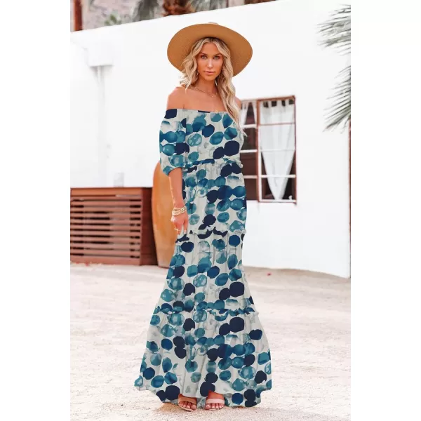 YESNO Womens Summer Casual Off Shoulder Maxi Dress Puff Short Sleeve Bohemian Floral Long Swing Dress E06E06 as Picture74