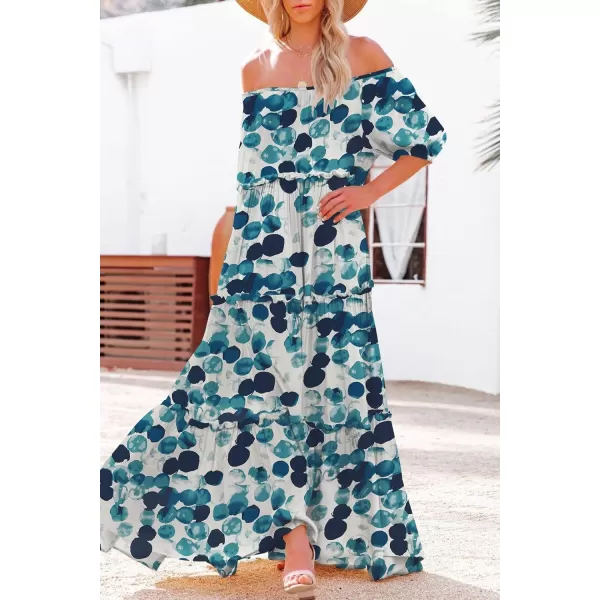 YESNO Womens Summer Casual Off Shoulder Maxi Dress Puff Short Sleeve Bohemian Floral Long Swing Dress E06E06 as Picture74