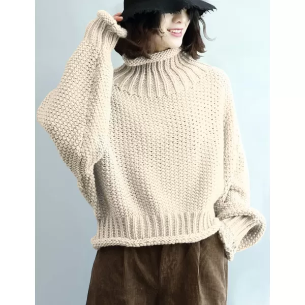 YESNO Womens Turtleneck Pullover Sweater Batwing Sleeve Oversize Chunky Knitted Tops YQBYqb Beige