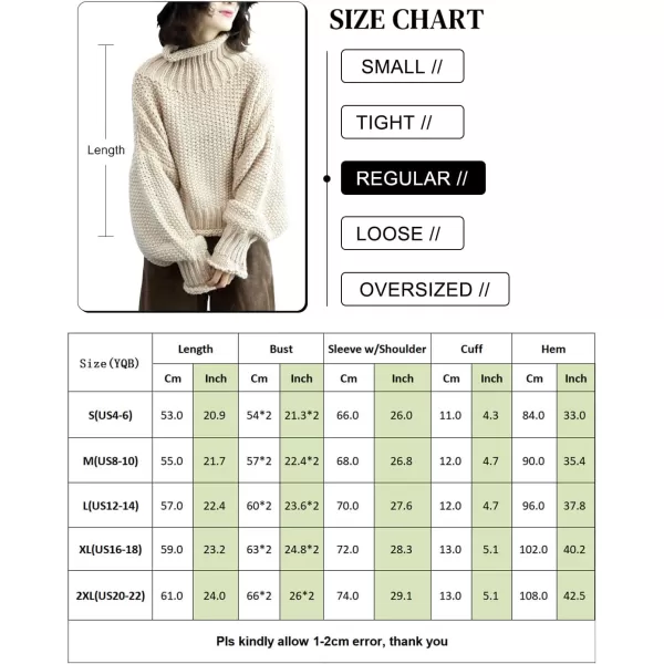 YESNO Womens Turtleneck Pullover Sweater Batwing Sleeve Oversize Chunky Knitted Tops YQBYqb Beige