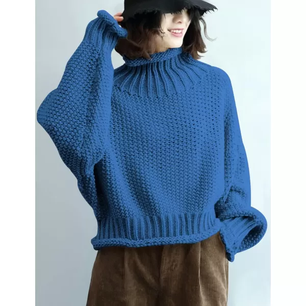 YESNO Womens Turtleneck Pullover Sweater Batwing Sleeve Oversize Chunky Knitted Tops YQBYqb Blue