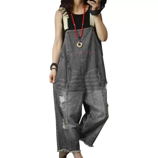 YESNO P60 Women Jeans Cropped Pants Overalls Jumpsuits Hand Painted Poled Distressed Casual Loose FitGreyblack