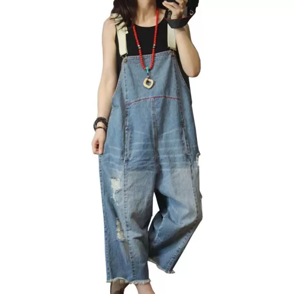 YESNO P60 Women Jeans Cropped Pants Overalls Jumpsuits Hand Painted Poled Distressed Casual Loose FitP49 Blue Jumpsuits