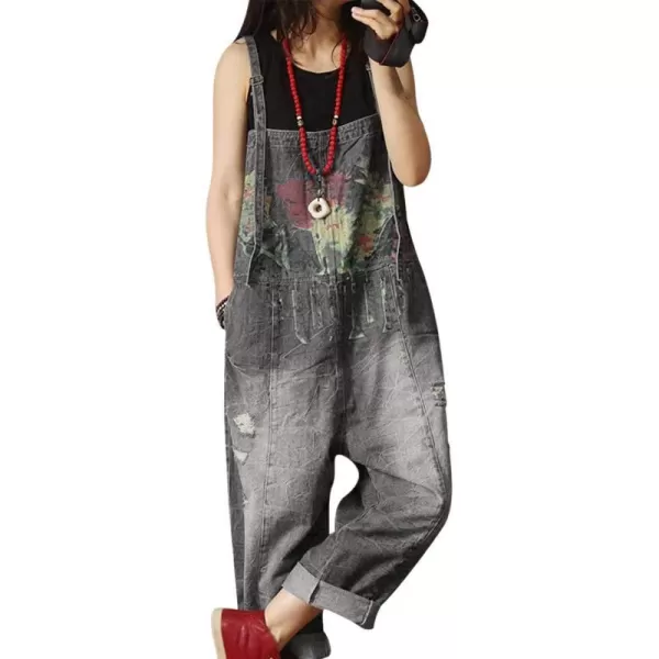 YESNO P60 Women Jeans Cropped Pants Overalls Jumpsuits Hand Painted Poled Distressed Casual Loose FitP60 Black Jumpsuits