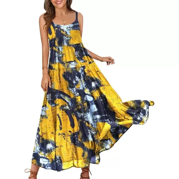 YESNO Summer Dresses for Women Casual Loose Bohemian Floral Dress with Pockets Spaghetti Strap Maxi Dress E75As Picture141