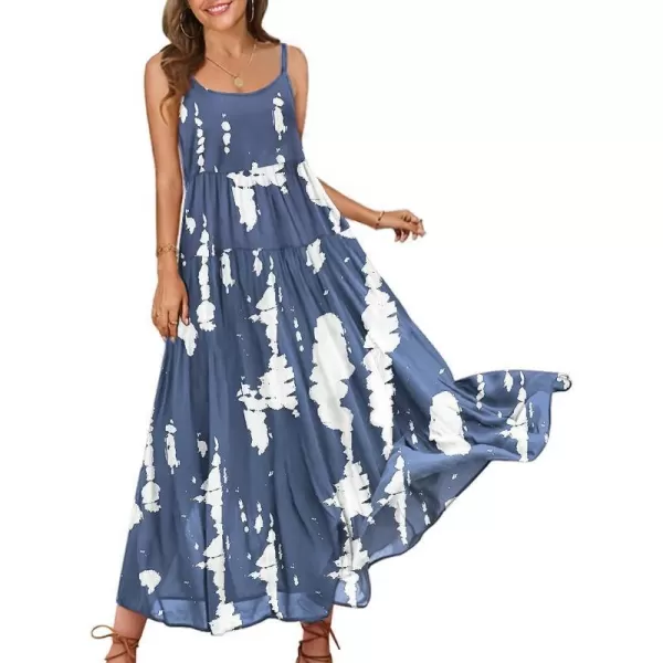 YESNO Summer Dresses for Women Casual Loose Bohemian Floral Dress with Pockets Spaghetti Strap Maxi Dress E75As Picture147