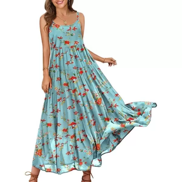 YESNO Summer Dresses for Women Casual Loose Bohemian Floral Dress with Pockets Spaghetti Strap Maxi Dress E75As Picture14gray