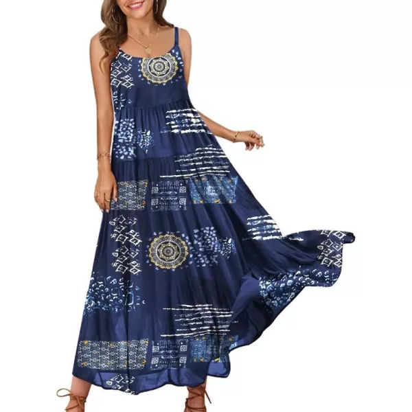 YESNO Summer Dresses for Women Casual Loose Bohemian Floral Dress with Pockets Spaghetti Strap Maxi Dress E75As Picture176 With Pockets