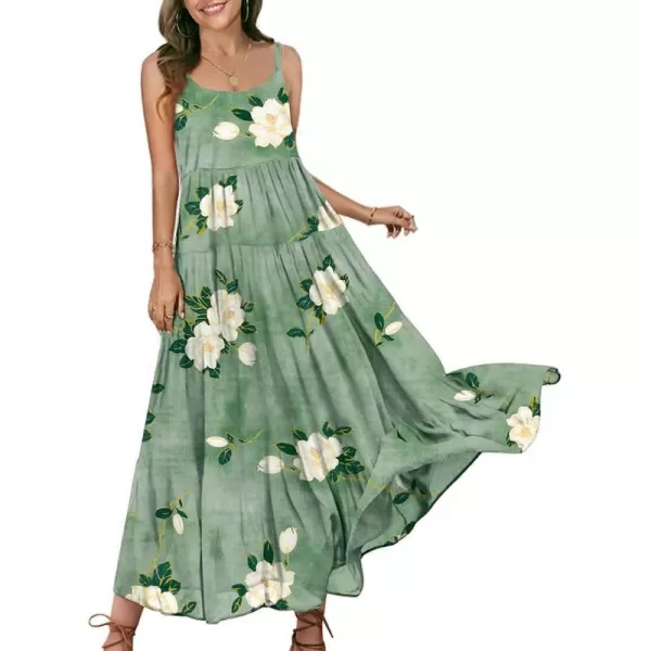 YESNO Summer Dresses for Women Casual Loose Bohemian Floral Dress with Pockets Spaghetti Strap Maxi Dress E75As Picture19 R