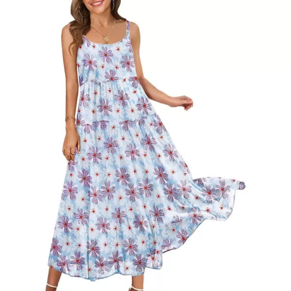 YESNO Summer Dresses for Women Casual Loose Bohemian Floral Dress with Pockets Spaghetti Strap Maxi Dress E75As Picture303