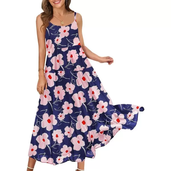 YESNO Summer Dresses for Women Casual Loose Bohemian Floral Dress with Pockets Spaghetti Strap Maxi Dress E75As Picture304