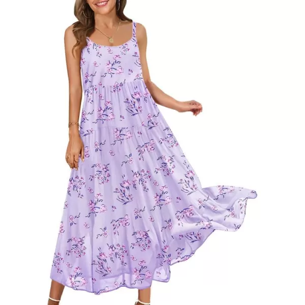 YESNO Summer Dresses for Women Casual Loose Bohemian Floral Dress with Pockets Spaghetti Strap Maxi Dress E75As Picture305