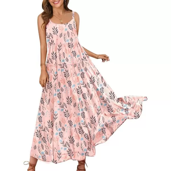 YESNO Summer Dresses for Women Casual Loose Bohemian Floral Dress with Pockets Spaghetti Strap Maxi Dress E75As Picture309