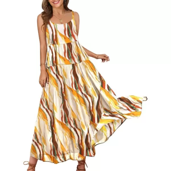 YESNO Summer Dresses for Women Casual Loose Bohemian Floral Dress with Pockets Spaghetti Strap Maxi Dress E75As Picture312