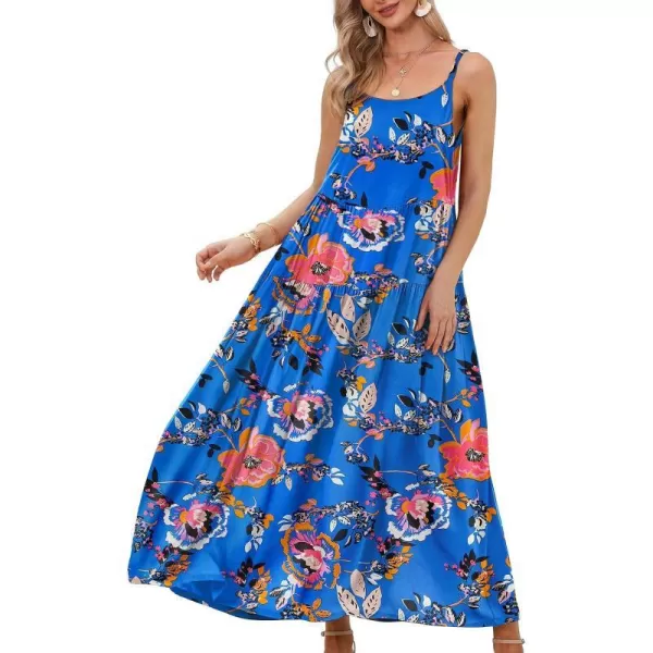 YESNO Summer Dresses for Women Casual Loose Bohemian Floral Dress with Pockets Spaghetti Strap Maxi Dress E75As Picture313