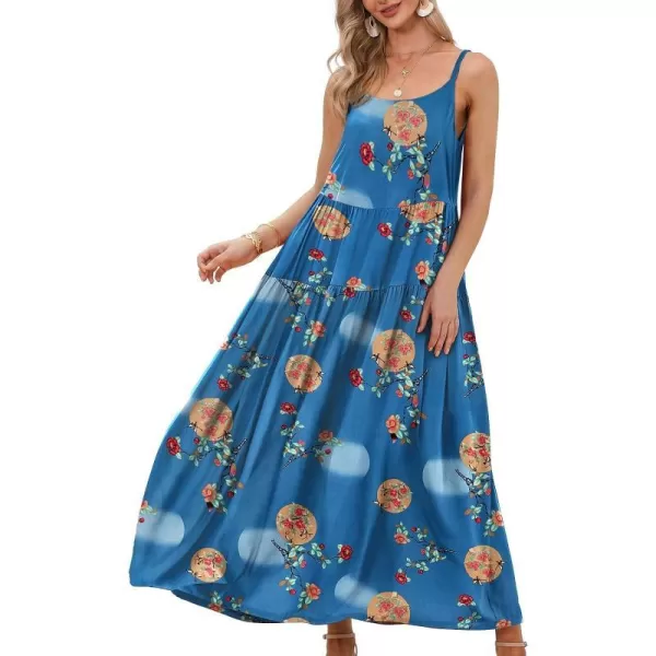 YESNO Summer Dresses for Women Casual Loose Bohemian Floral Dress with Pockets Spaghetti Strap Maxi Dress E75As Picture32 R