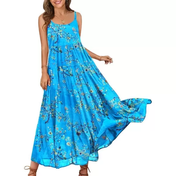 YESNO Summer Dresses for Women Casual Loose Bohemian Floral Dress with Pockets Spaghetti Strap Maxi Dress E75As Picture44