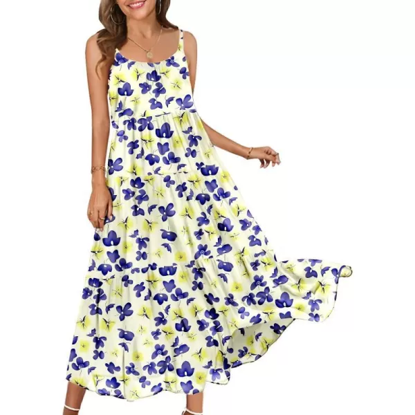 YESNO Summer Dresses for Women Casual Loose Bohemian Floral Dress with Pockets Spaghetti Strap Maxi Dress E75B  Floral 375