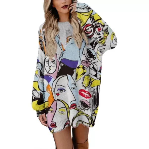 YESNO Sweater Dress for Women Oversized Graphic Lantern Long Sleeve Pullover Sweater Tops S08S08 Cr125