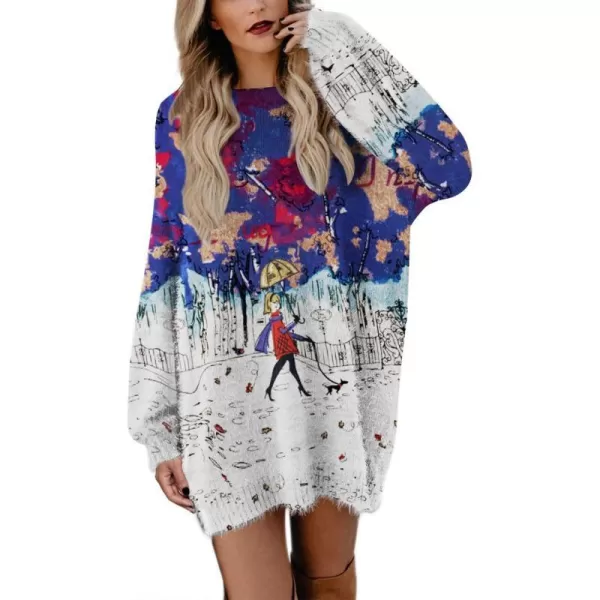 YESNO Sweater Dress for Women Oversized Graphic Lantern Long Sleeve Pullover Sweater Tops S08S08 Cr133