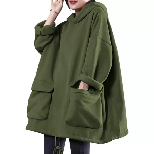 YESNO WZF Women Casual Fleece Pullover Hoodies Plus Size Active JacketLarge PocketsWzf Army Greenfleeced