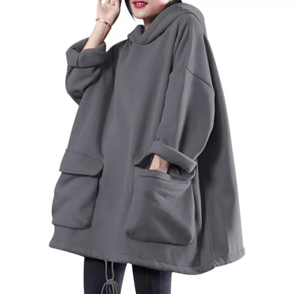 YESNO WZF Women Casual Fleece Pullover Hoodies Plus Size Active JacketLarge PocketsWzf Grayfleeced