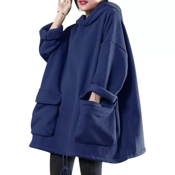 YESNO WZF Women Casual Fleece Pullover Hoodies Plus Size Active JacketLarge PocketsWzf Navy Bluefleeced