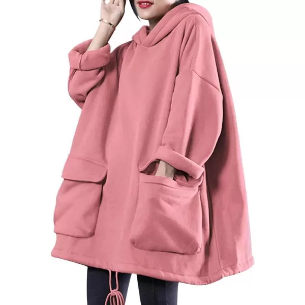 YESNO WZF Women Casual Fleece Pullover Hoodies Plus Size Active JacketLarge PocketsWzf Pinkfleeced