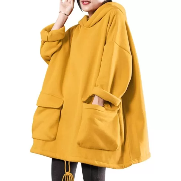 YESNO WZF Women Casual Fleece Pullover Hoodies Plus Size Active JacketLarge PocketsWzf Yellowfleeced