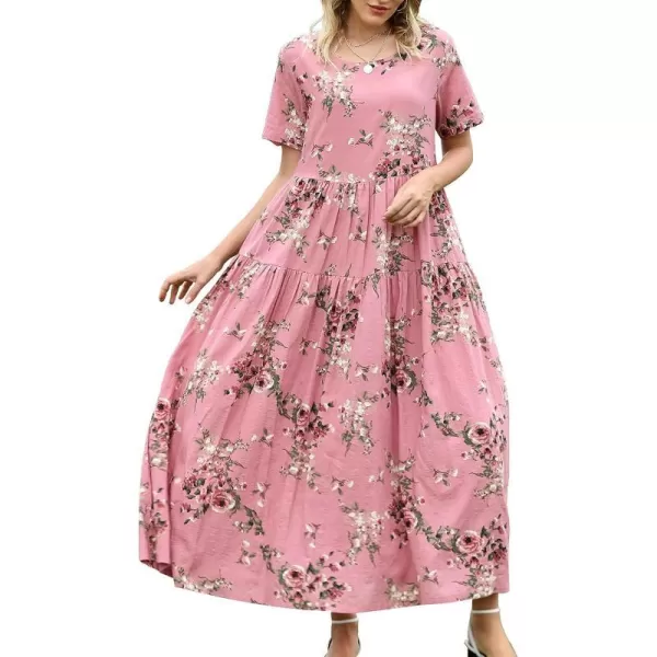 YESNO Women Casual Loose Bohemian Floral Dresses with Pockets Short Sleeve Summer Beach Swing Dress0 as Picture035