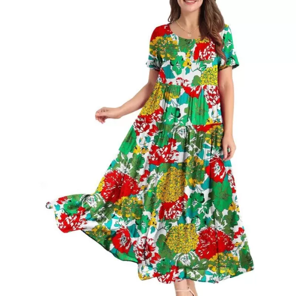 YESNO Women Casual Loose Bohemian Floral Dresses with Pockets Short Sleeve Summer Beach Swing Dress1 as Picture010