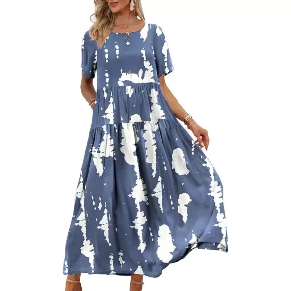 YESNO Women Casual Loose Bohemian Floral Dresses with Pockets Short Sleeve Summer Beach Swing Dress1 as Picture147