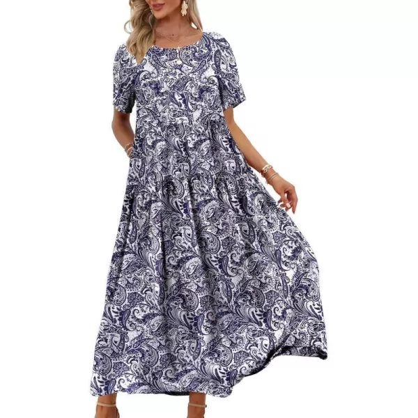 YESNO Women Casual Loose Bohemian Floral Dresses with Pockets Short Sleeve Summer Beach Swing Dress1 as Picture148