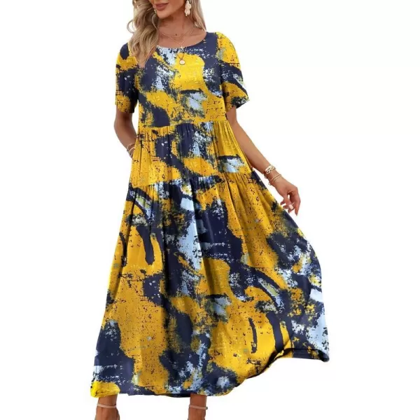 YESNO Women Casual Loose Bohemian Floral Dresses with Pockets Short Sleeve Summer Beach Swing Dress2 as Picture141