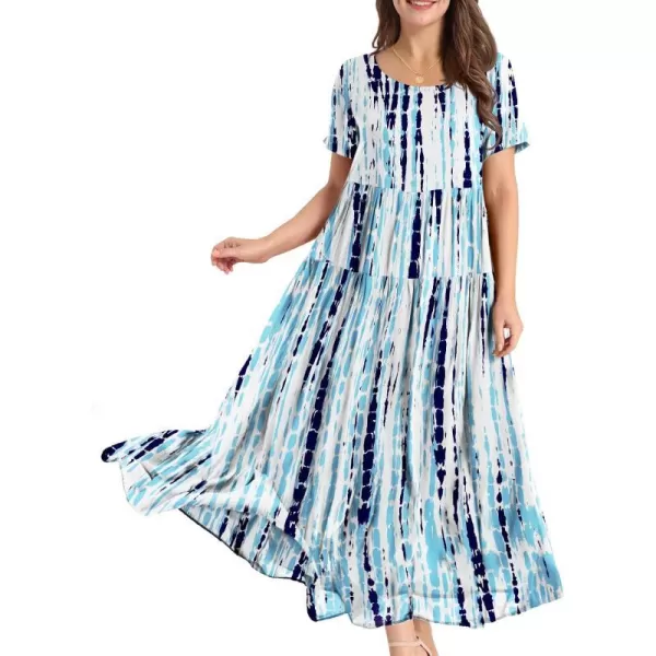 YESNO Women Casual Loose Bohemian Floral Dresses with Pockets Short Sleeve Summer Beach Swing DressAs Picture343