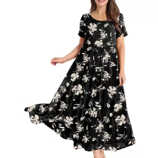 YESNO Women Casual Loose Bohemian Floral Dresses with Pockets Short Sleeve Summer Beach Swing DressAs Picture346