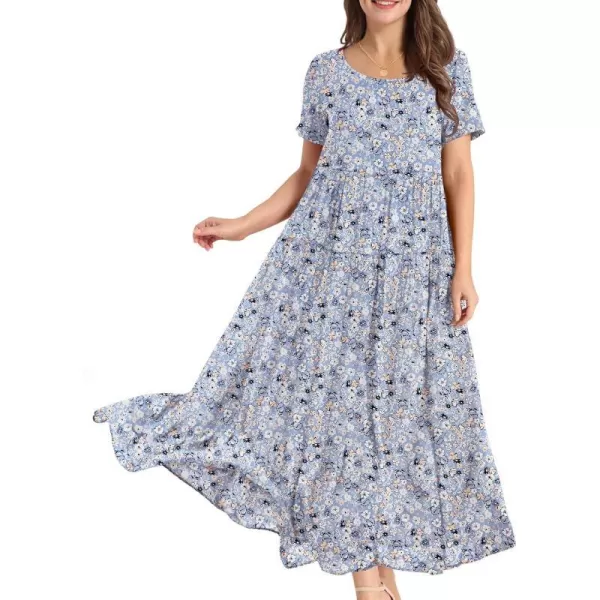 YESNO Women Casual Loose Bohemian Floral Dresses with Pockets Short Sleeve Summer Beach Swing DressAs Picture347