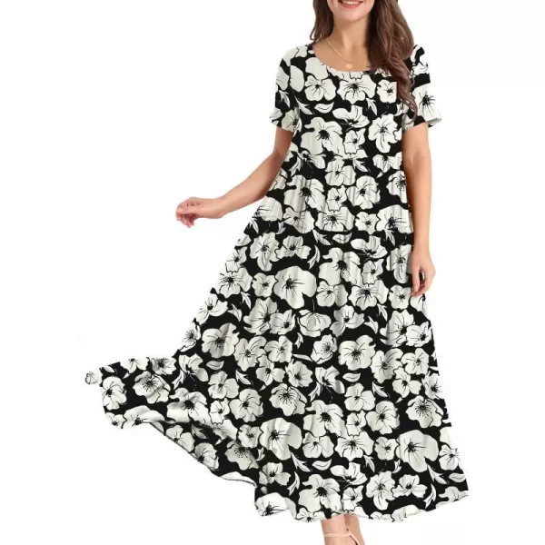 YESNO Women Casual Loose Bohemian Floral Dresses with Pockets Short Sleeve Summer Beach Swing DressAs Picture351