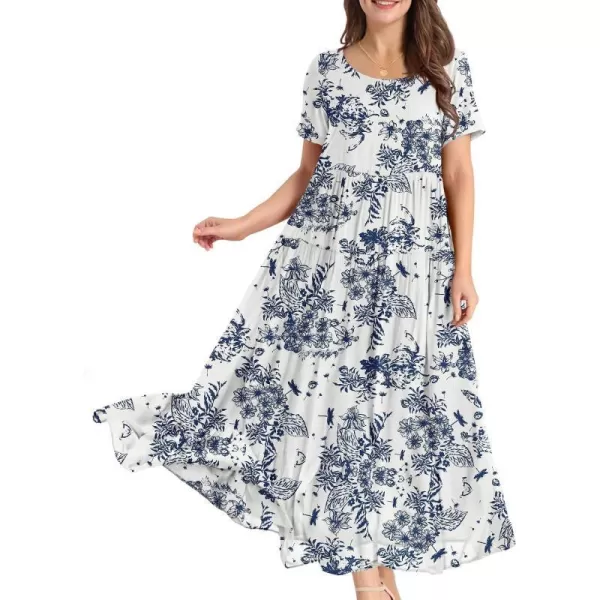 YESNO Women Casual Loose Bohemian Floral Dresses with Pockets Short Sleeve Summer Beach Swing DressAs Picture356