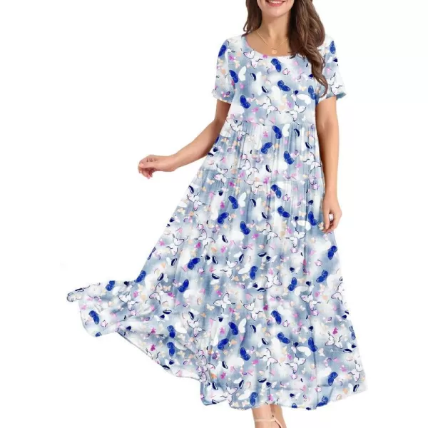 YESNO Women Casual Loose Bohemian Floral Dresses with Pockets Short Sleeve Summer Beach Swing DressAs Picture357