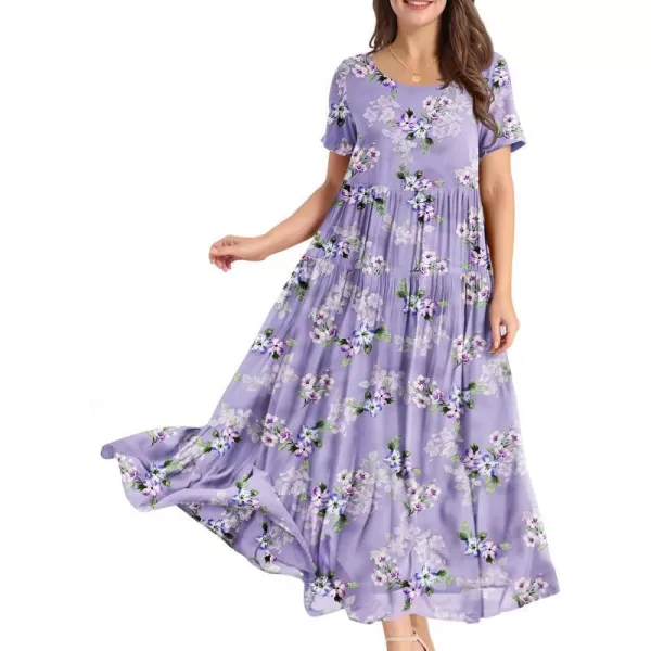 YESNO Women Casual Loose Bohemian Floral Dresses with Pockets Short Sleeve Summer Beach Swing DressAs Picture374