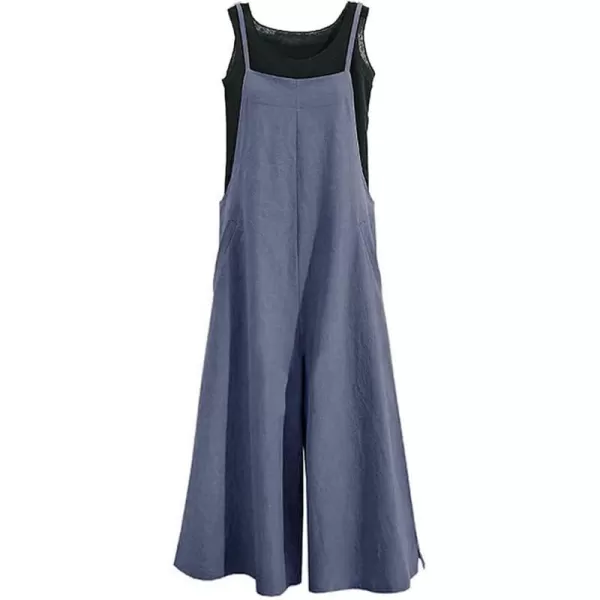 YESNO Women Casual Loose Long Bib Pants Wide Leg Jumpsuits Baggy Cotton Rompers Overalls with Pockets PZZAblue Graysplit Wide Leg