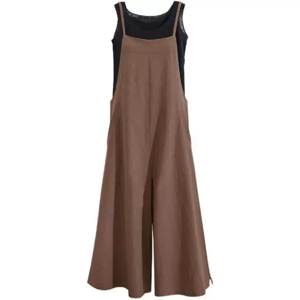 YESNO Women Casual Loose Long Bib Pants Wide Leg Jumpsuits Baggy Cotton Rompers Overalls with Pockets PZZAcoffeesplit Wide Leg