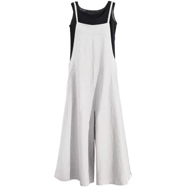 YESNO Women Casual Loose Long Bib Pants Wide Leg Jumpsuits Baggy Cotton Rompers Overalls with Pockets PZZAhempsplit Wide Leg