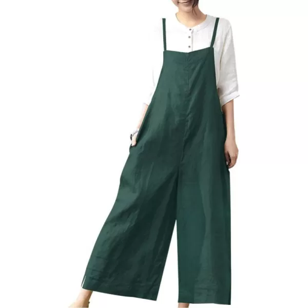 YESNO Women Casual Loose Long Bib Pants Wide Leg Jumpsuits Baggy Cotton Rompers Overalls with Pockets PZZAs Picture23 Jumpsuits