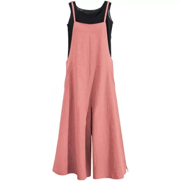 YESNO Women Casual Loose Long Bib Pants Wide Leg Jumpsuits Baggy Cotton Rompers Overalls with Pockets PZZAs Picture27 Jumpsuits