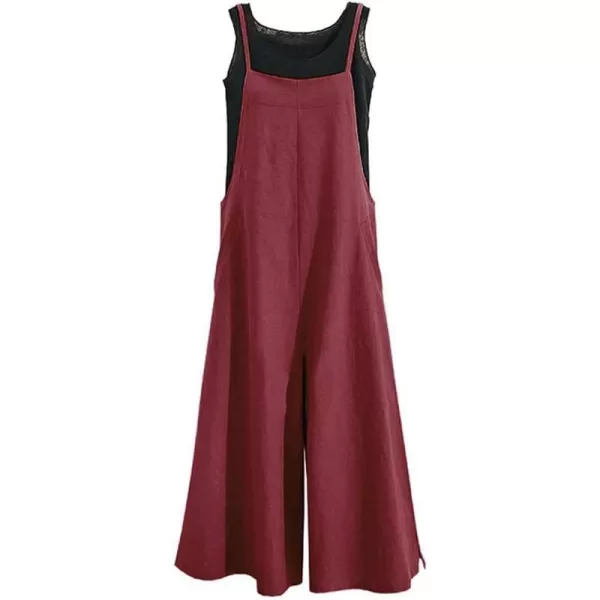 YESNO Women Casual Loose Long Bib Pants Wide Leg Jumpsuits Baggy Cotton Rompers Overalls with Pockets PZZAwinesplit Wide Leg