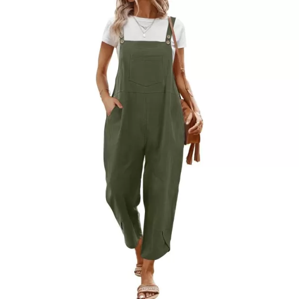 YESNO Women Cotton Overalls Casual Loose Adjustable Straps Bib Pants Tulip Wide Leg Jumpsuits with Pockets PZJAsh Green