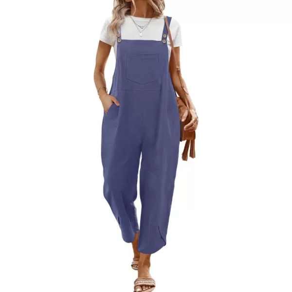 YESNO Women Cotton Overalls Casual Loose Adjustable Straps Bib Pants Tulip Wide Leg Jumpsuits with Pockets PZJBlue Gray