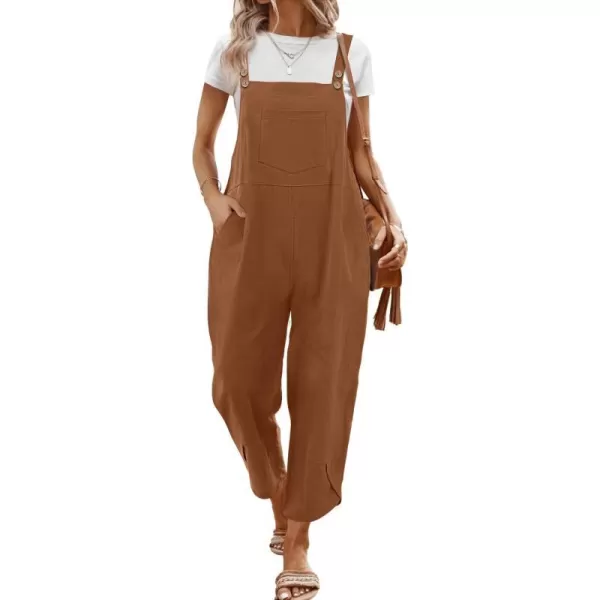 YESNO Women Cotton Overalls Casual Loose Adjustable Straps Bib Pants Tulip Wide Leg Jumpsuits with Pockets PZJCoffee